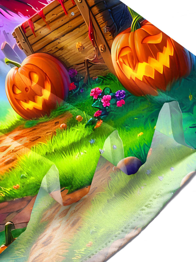 Men's ghost pumpkin bat print short sleeve shirt lifestyle scene Halloween costume