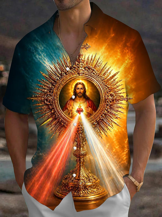 Religious Christianity Jesus Men's Pocket Short Sleeve Shirts