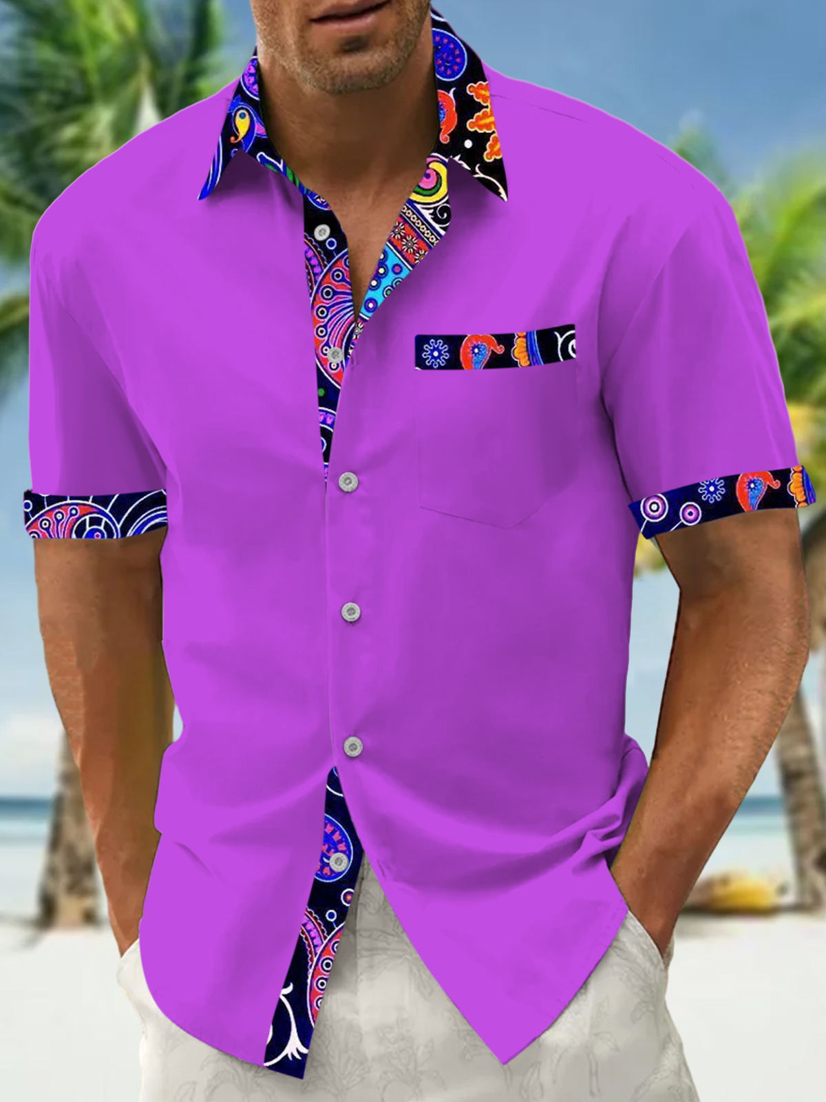 Retro Ethnic Graphic Print Men's Pocket Short Sleeve Shirts