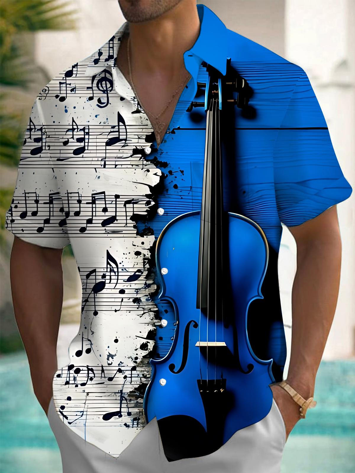 Musical Note Print Men's Pocket Short Sleeve Shirts