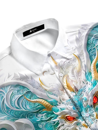 Men's dragon print short sleeve shirt side view