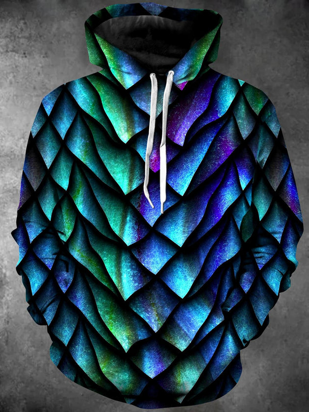 Men's long sleeve fish print pullover hoodie front view