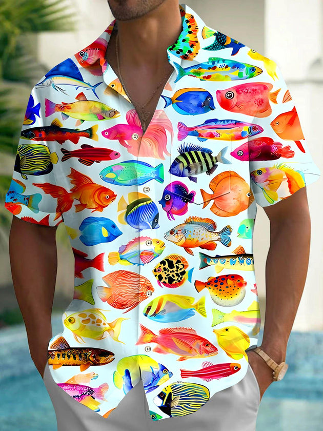 men's Hawaiian shirt front view tropical beach vacation