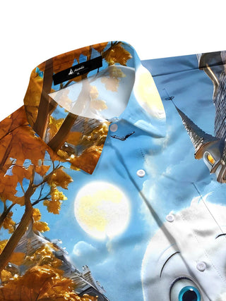 men's horror print shirt side view