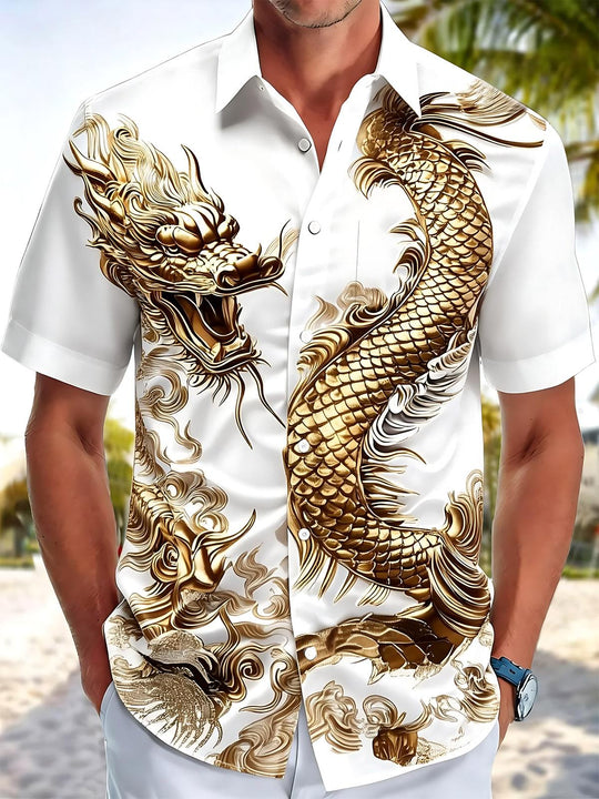 Dragon Print Men's Pocket Short Sleeve Shirts