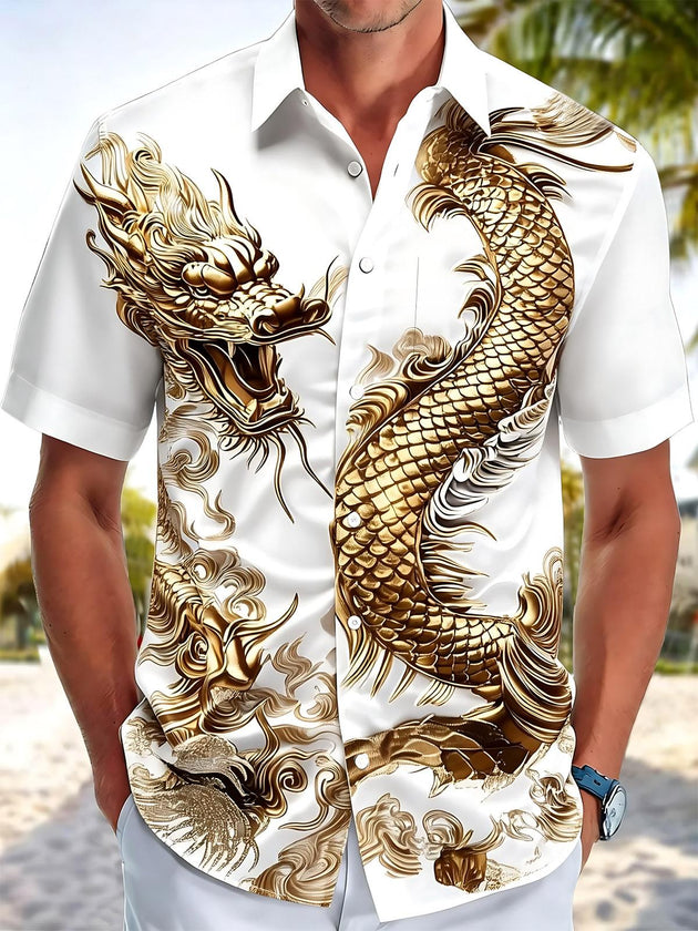 Dragon Print Men's Pocket Short Sleeve Shirts