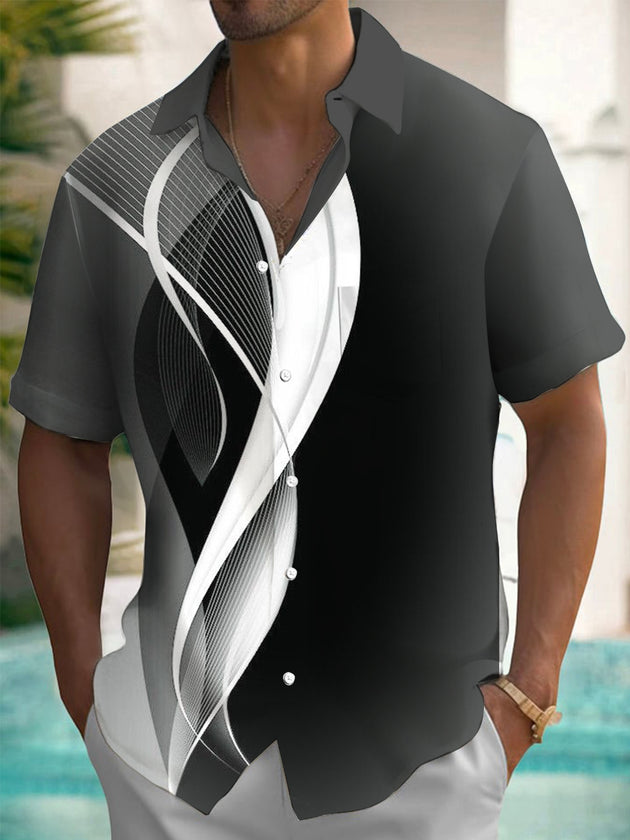 Men's abstract gradient print pocket short sleeve shirt front view