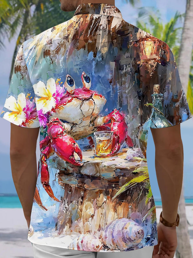 Crab Oil Painting Art Print Men's Pocket Short Sleeve Shirts