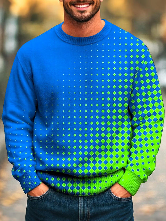 Men's tie dye long sleeve round neck top front view