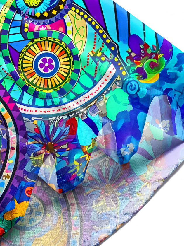 Men wearing colorful music print short sleeve shirt lifestyle shot