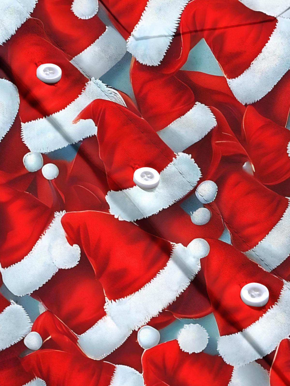 Christmas Hat Print Men's Pocket Long Sleeve Shirts