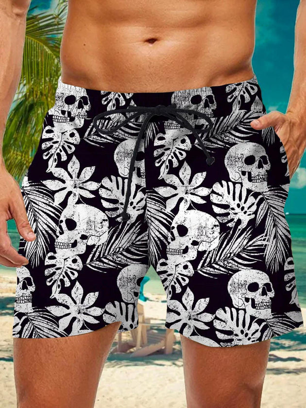 men's skull print casual pants front view