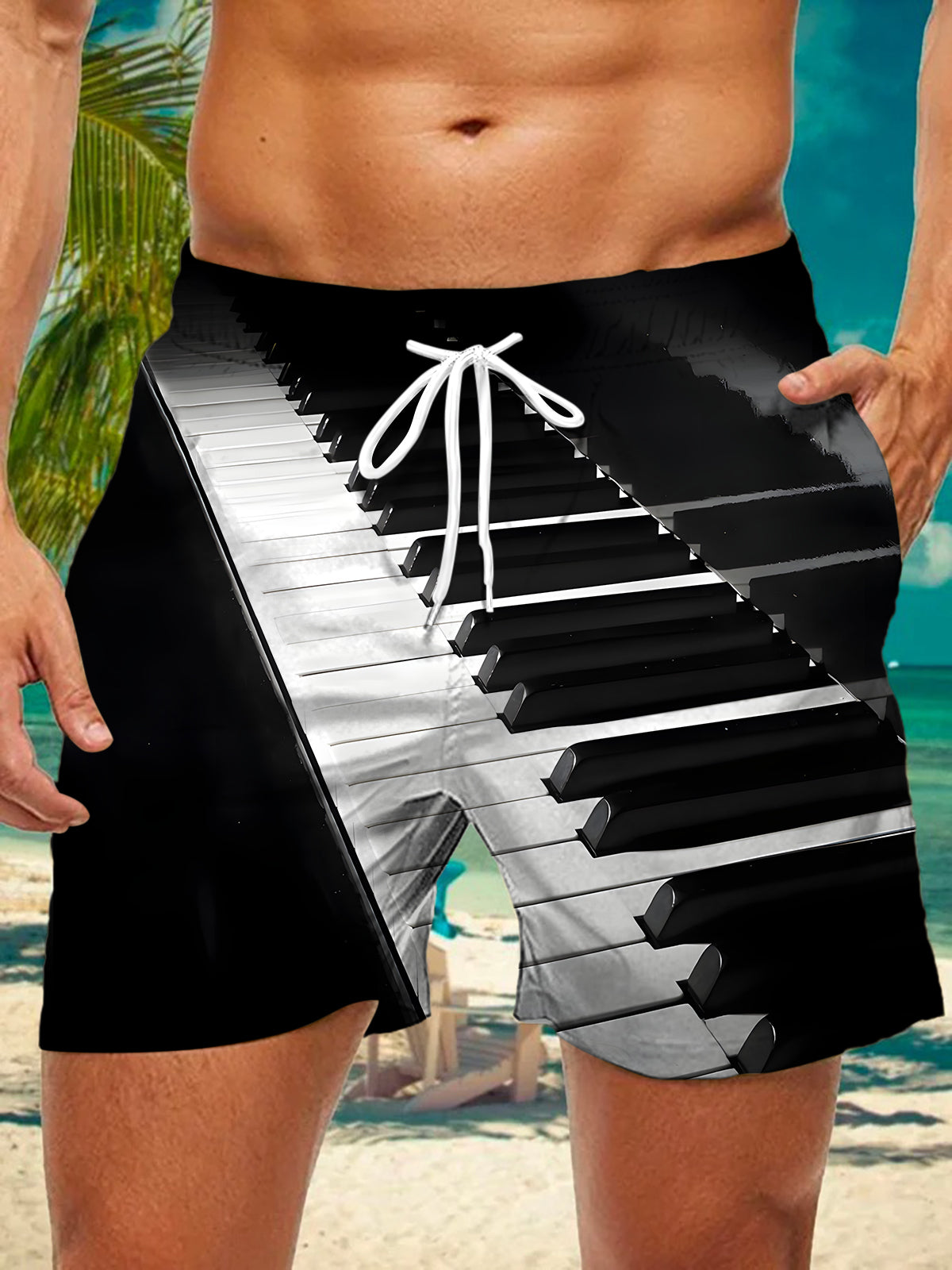 Piano Print Men's Print Pocket Shorts