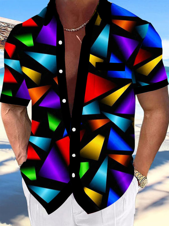 Men's geometric print short sleeve shirt front view