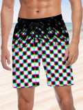 Geometric Check Print Men's Shorts With Pocket
