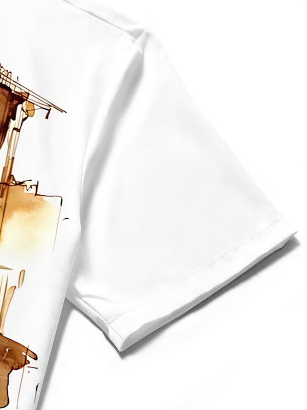 men's watercolor print shirt close-up short sleeve