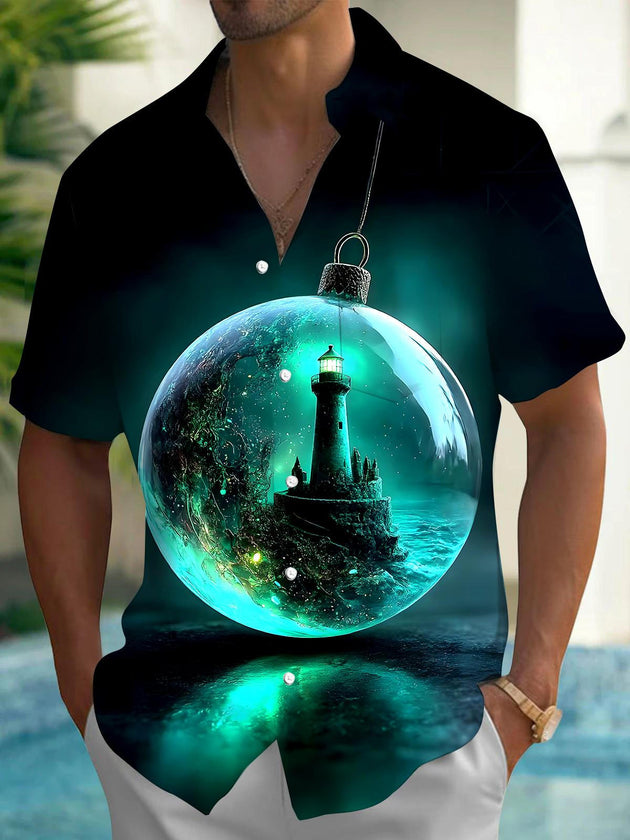 Men's Hawaiian short sleeve shirt front view for tropical beach vacation