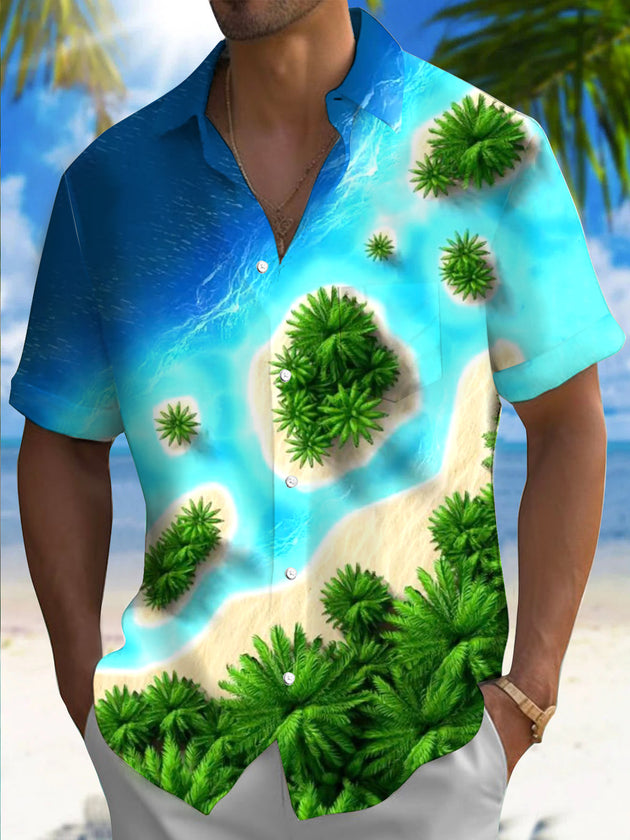 men's Hawaiian shirt front view tropical beach vacation
