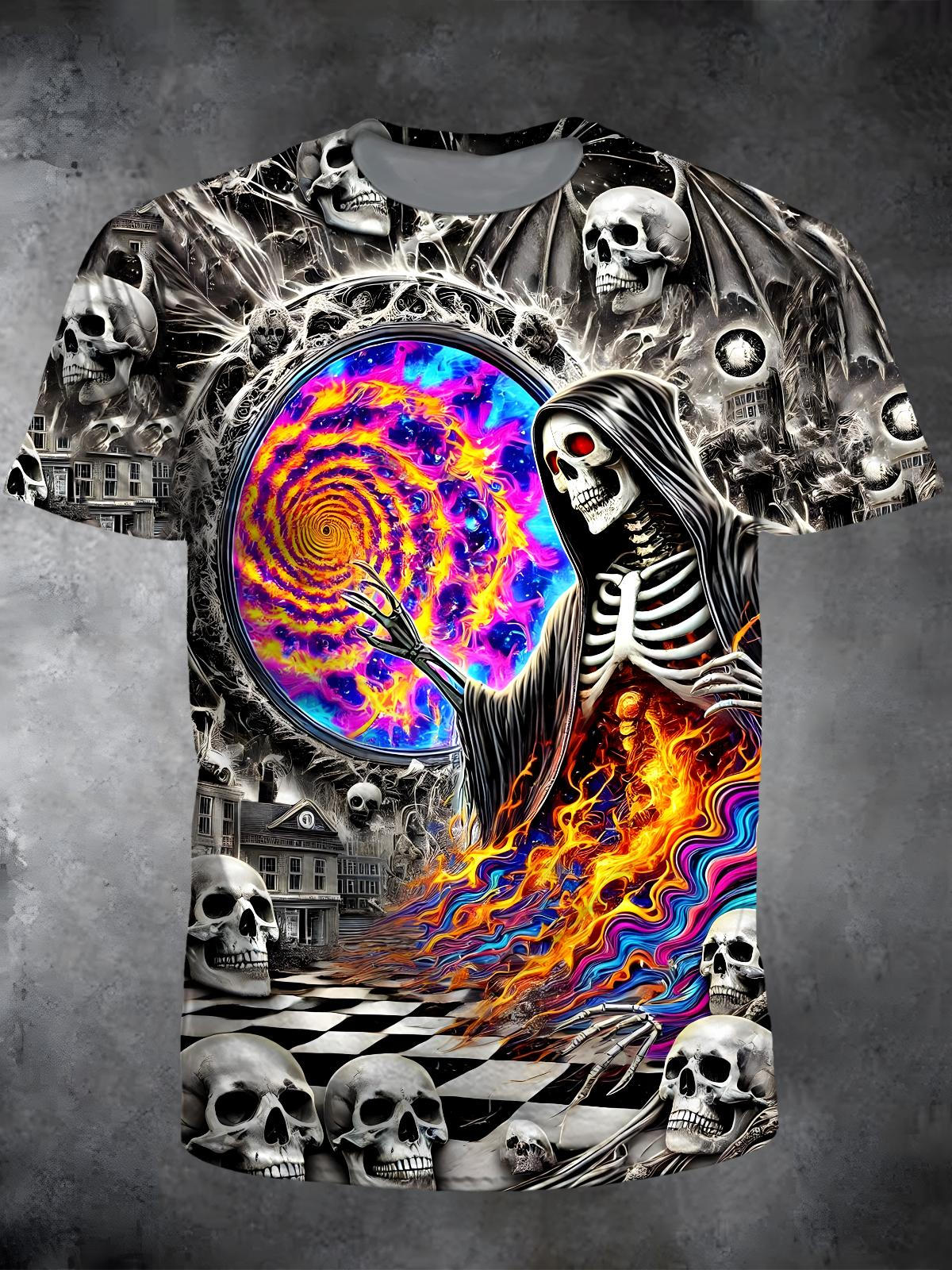 Skull Round Neck Short Sleeve Men's T-shirt