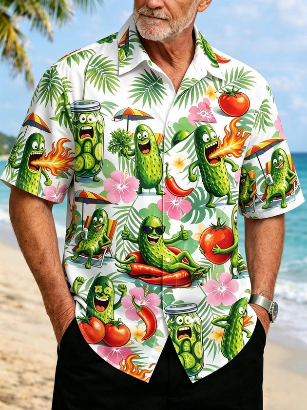 Fun Hawaiian Cucumber Tropical Men's Pocket Short Sleeve Shirts