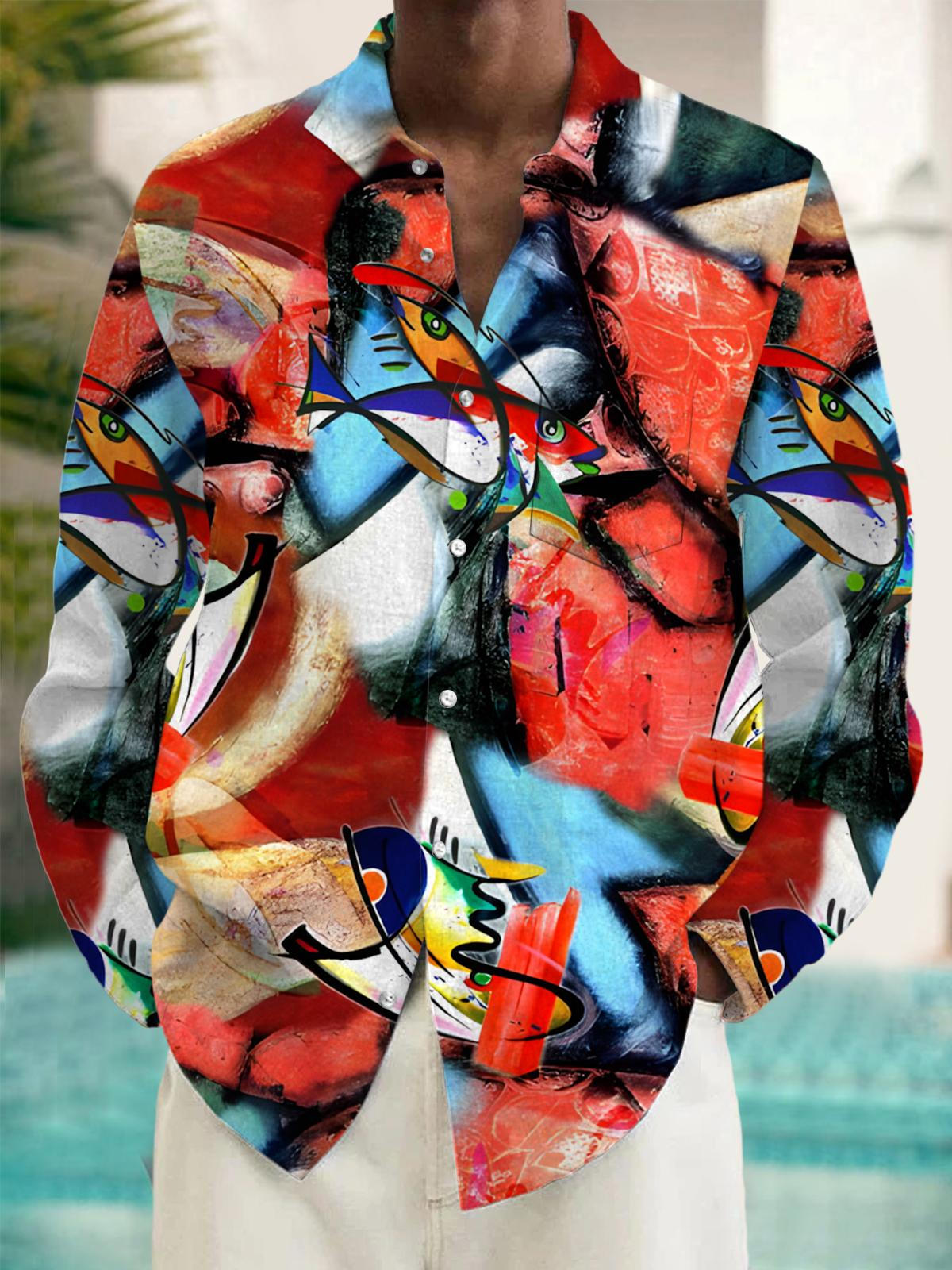 Abstract Art Men's Pocket Long Sleeve Shirts