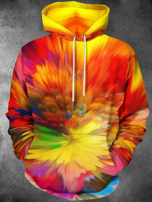 Men's black abstract print long sleeve hooded top front view