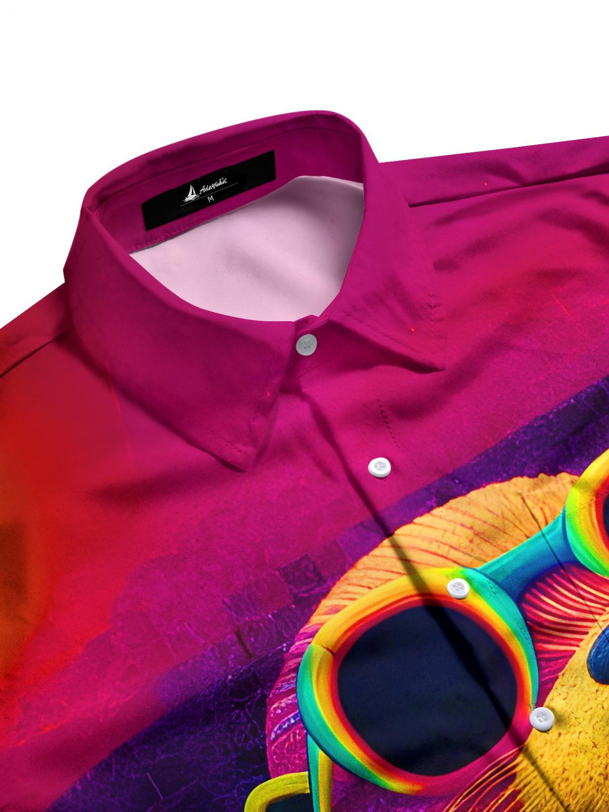 Funny Gradient Tie Dye Otter Wearing Sunglasses Men's Pocket Long Sleeve Shirts