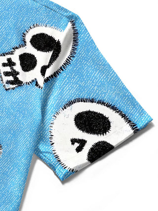 men's skull print shirt close-up short sleeve