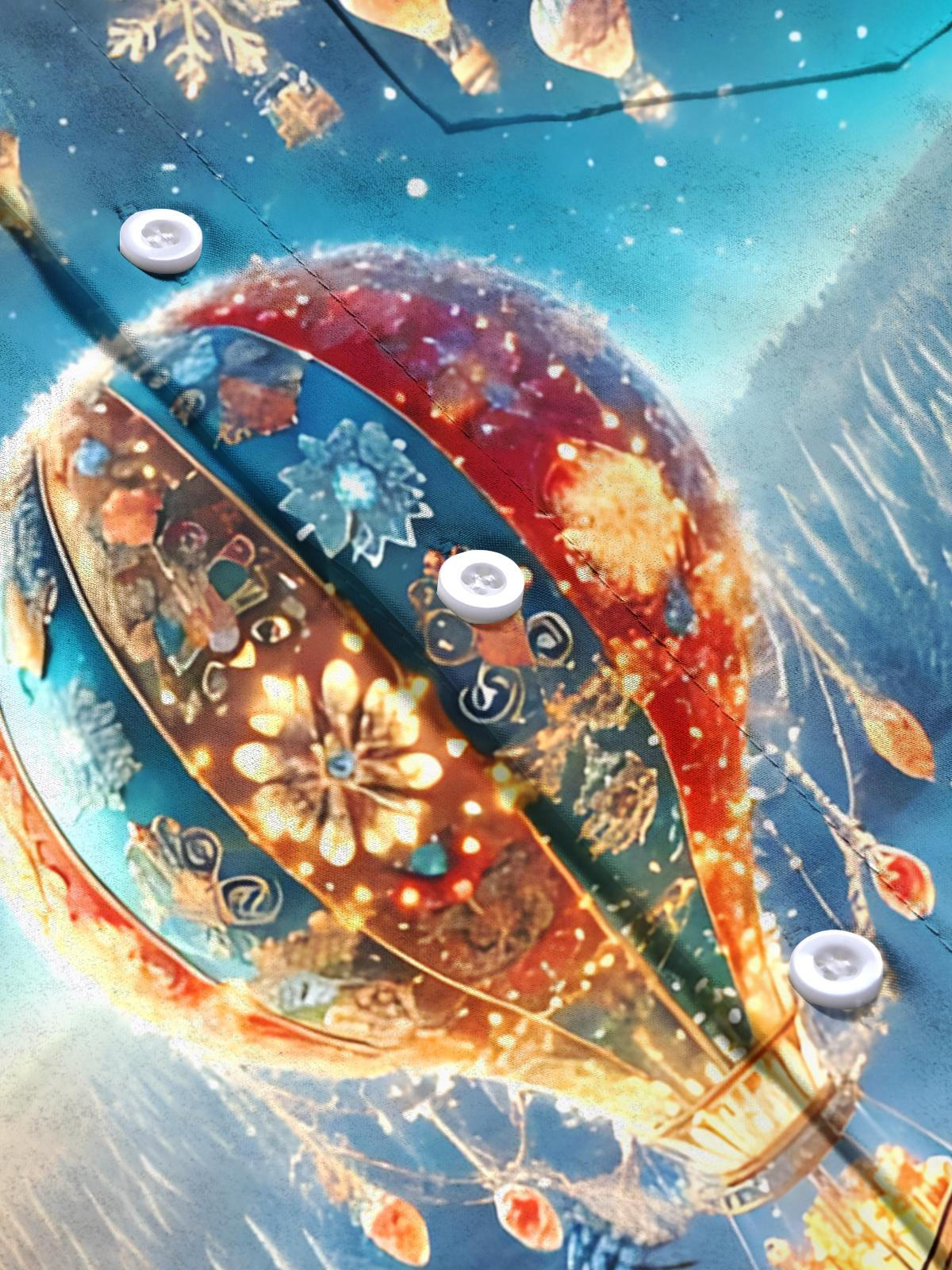 Winter Snow Scene Hot Air Balloon Print Men's Pocket Short Sleeve Shirts