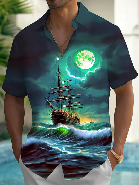 men's Hawaiian shirt front view tropical beach vacation