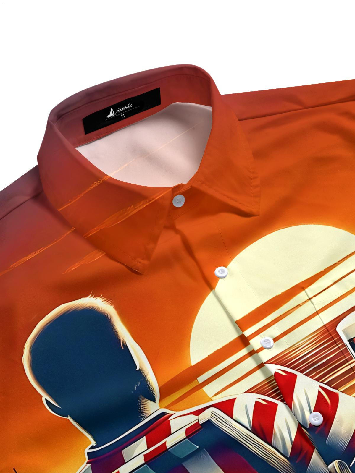 Beach Sunset Print Men's Pocket Short Sleeve Shirts