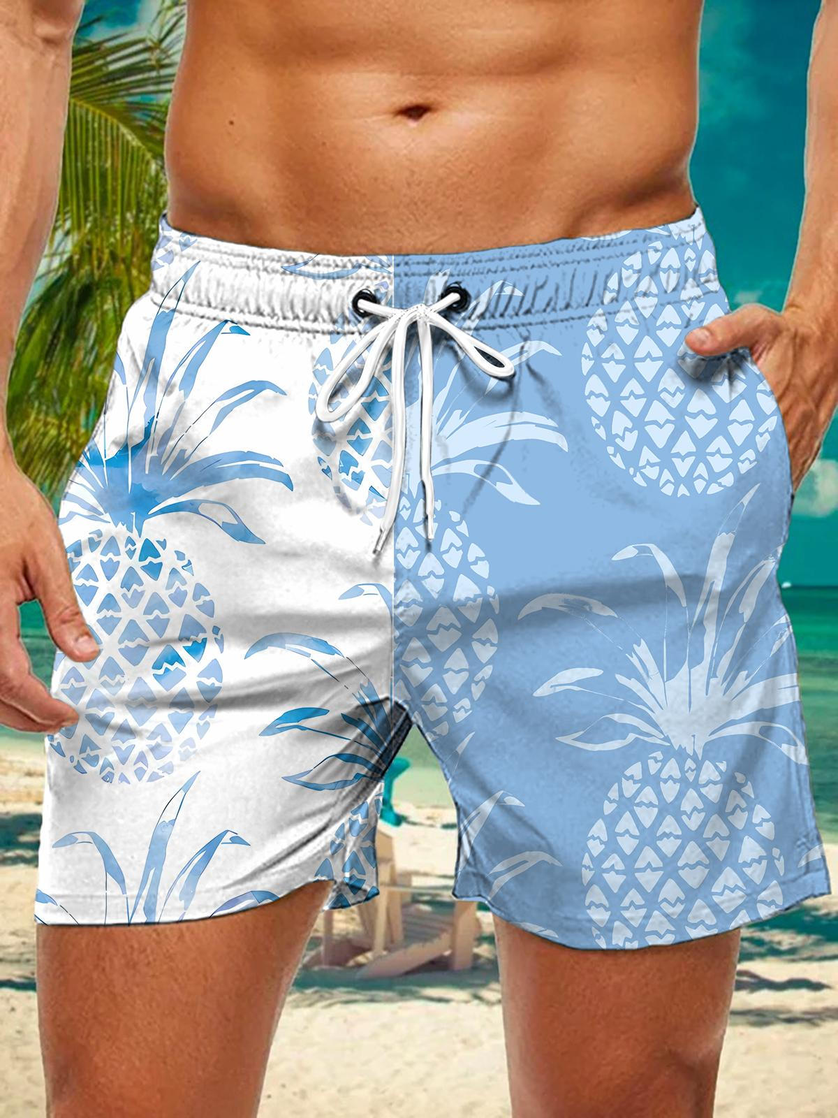 Hawaiian Pineapple Print Men's Print Pocket Shorts