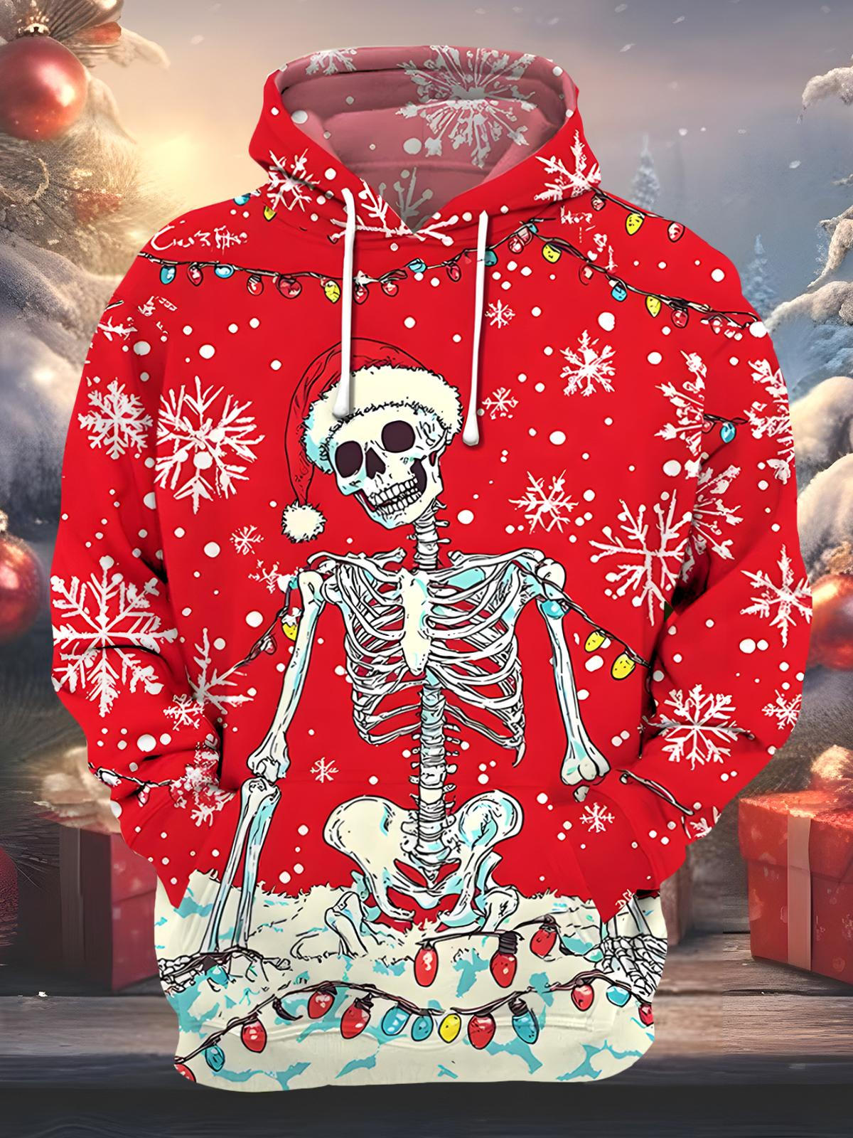 Christmas Skull Men's Long Sleeve Pocket Hoodies