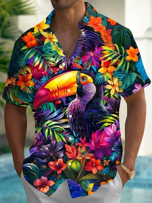 men's Hawaiian shirt front view tropical beach vacation