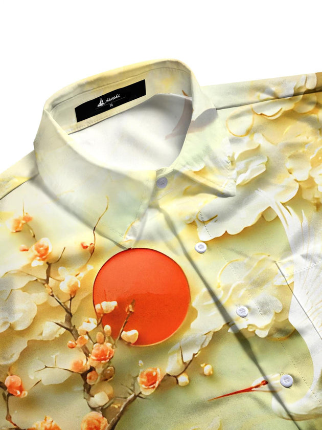 men's half sleeve floral cranes pocket shirt side view
