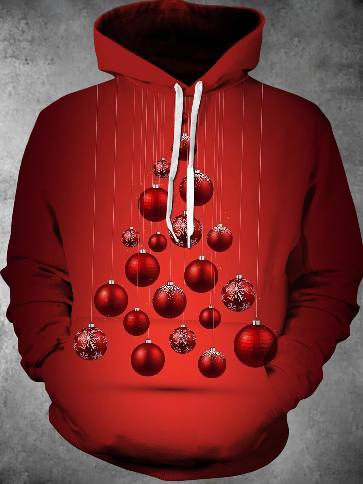 Christmas Tree Long Sleeve Hooded Pocket Men's Top