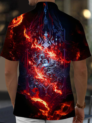 men dark flame totem magic array short sleeve shirt back view