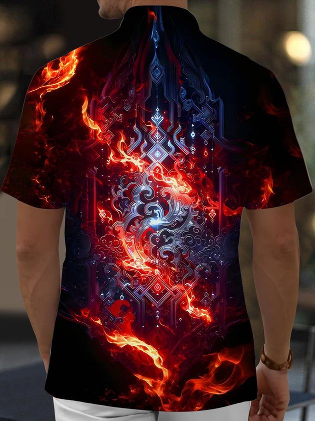 men dark flame totem magic array short sleeve shirt back view