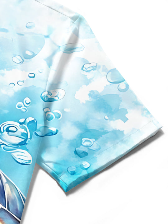 men's ocean print shirt close-up short sleeve
