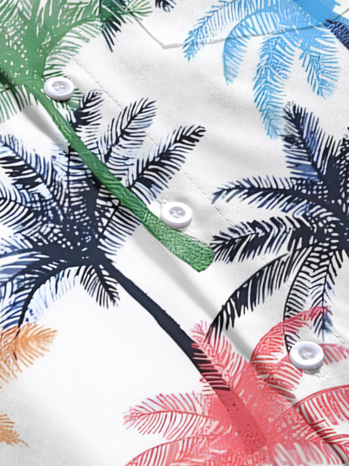 Coconut Tree Print Men's Pocket Short Sleeve Shirts