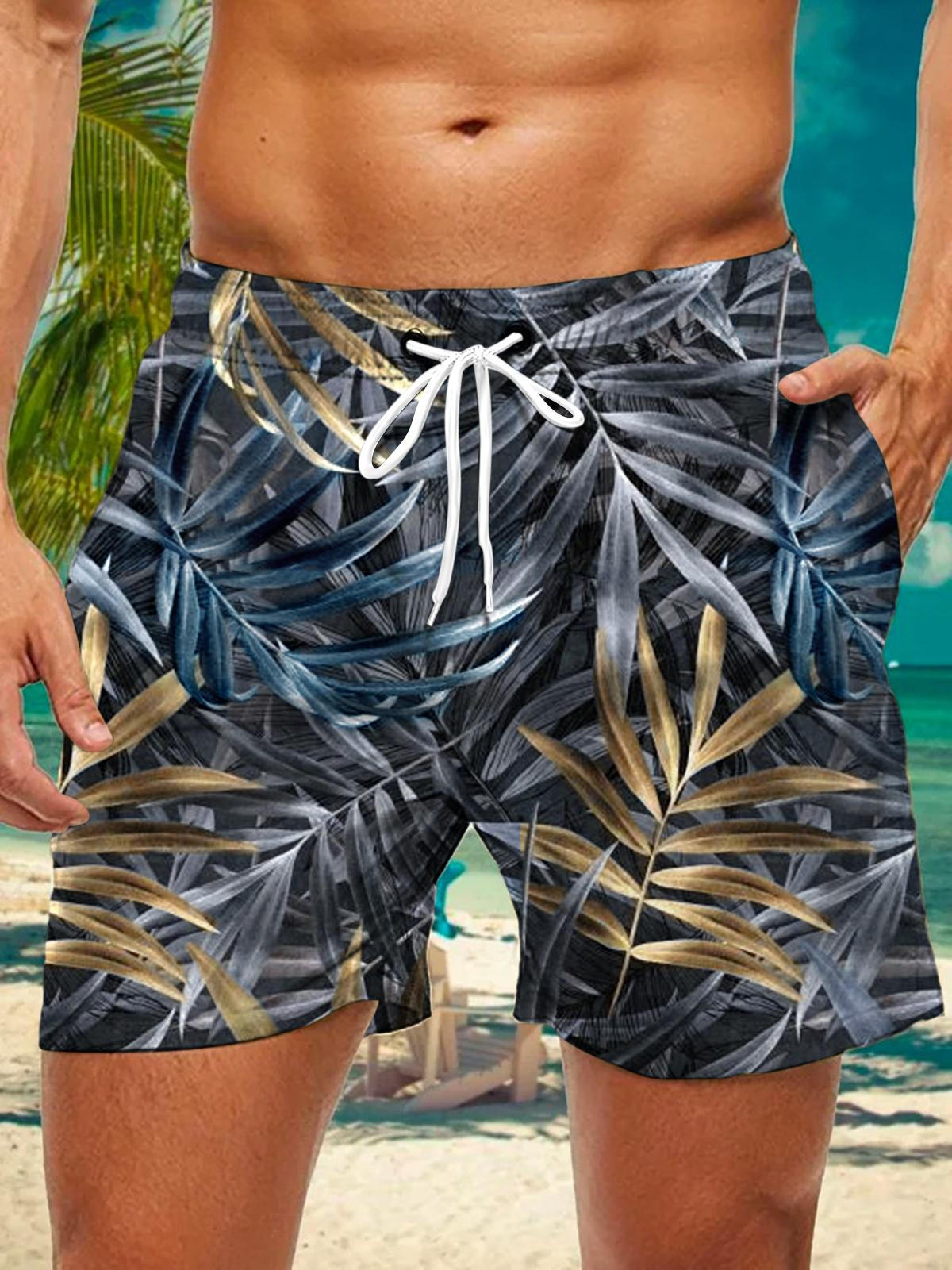 Leaf Print Men's Print Pocket Shorts