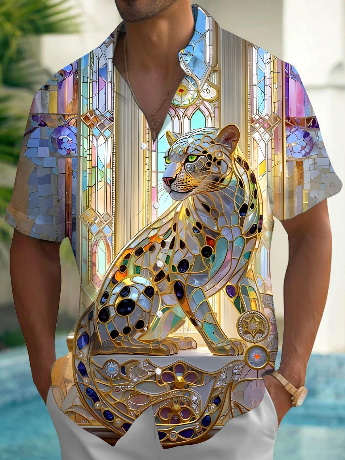 Cheetah Men's Pocket Short Sleeve Shirts