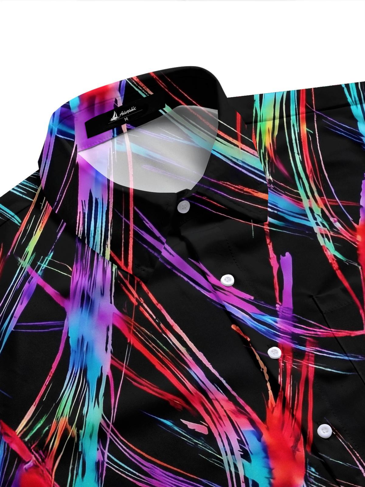 Colorful Abstract Brushstroke Tie-Dye Geometry Men's Pocket Short Sleeve Shirts
