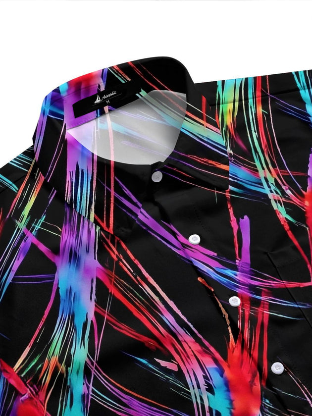 Colorful Abstract Brushstroke Tie-Dye Geometry Men's Pocket Short Sleeve Shirts