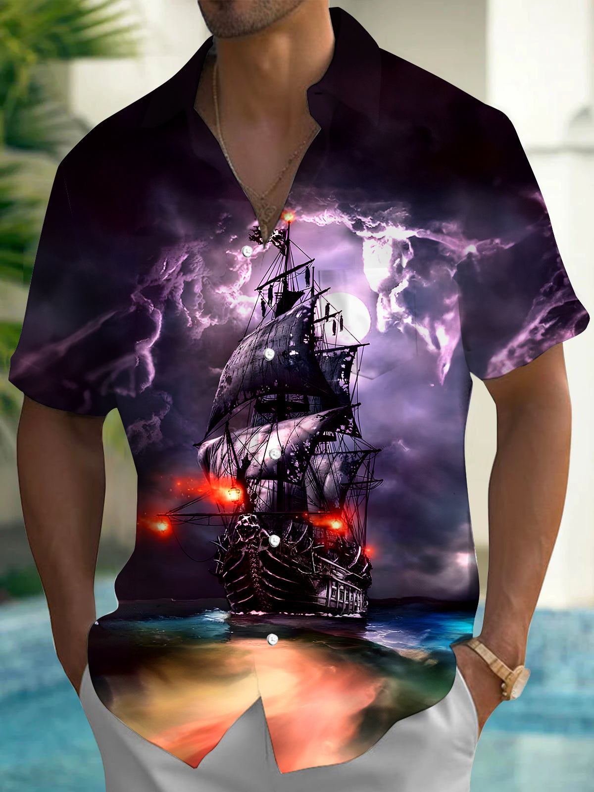 Boat Skull Men's Pocket Short Sleeve Shirts