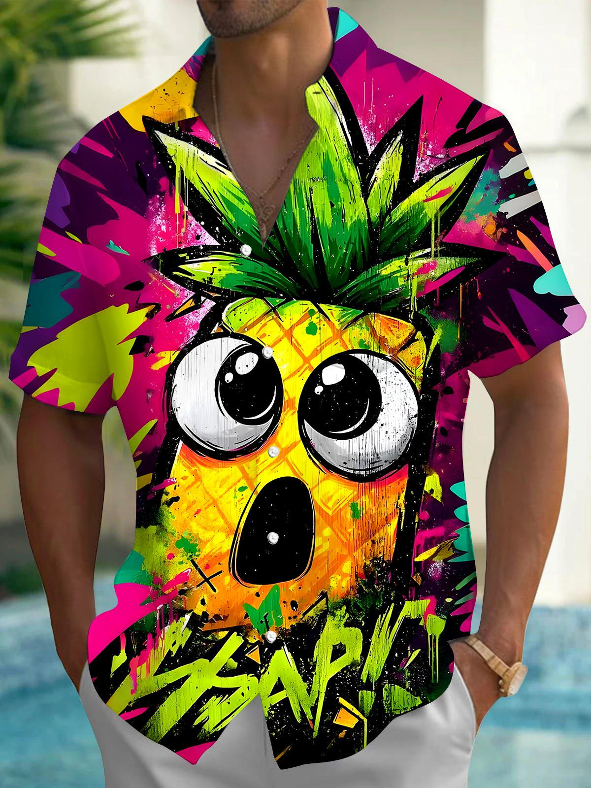 Funny Pineapple Men's Pocket Short Sleeve Shirts