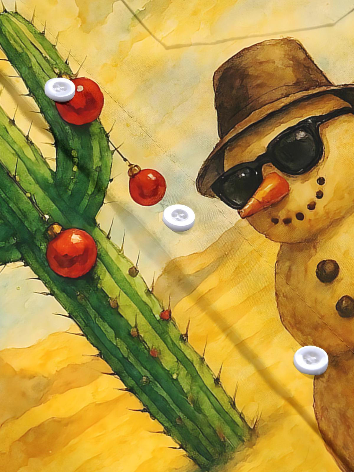 Cactus Snowman PrintMen's Pocket Long Sleeve Shirts
