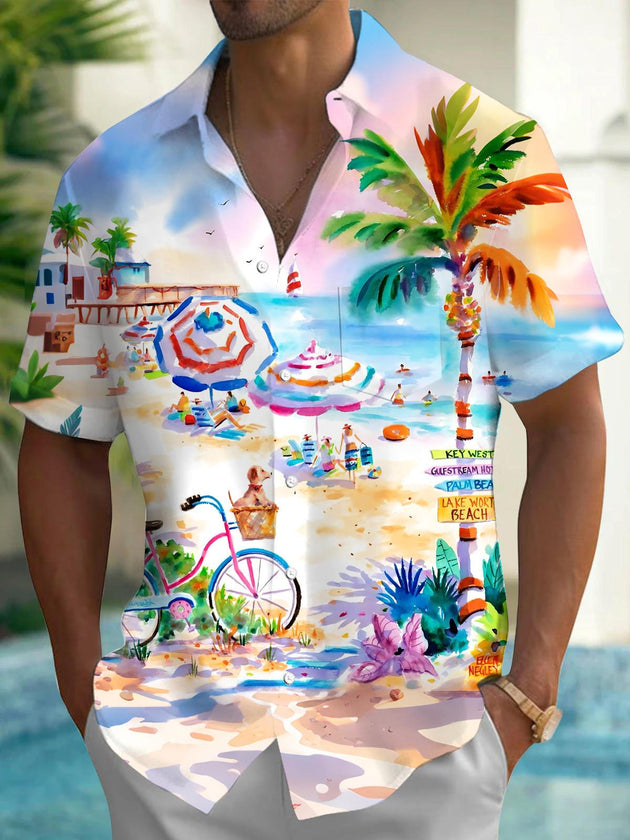 men's Hawaiian shirt front view tropical beach vacation