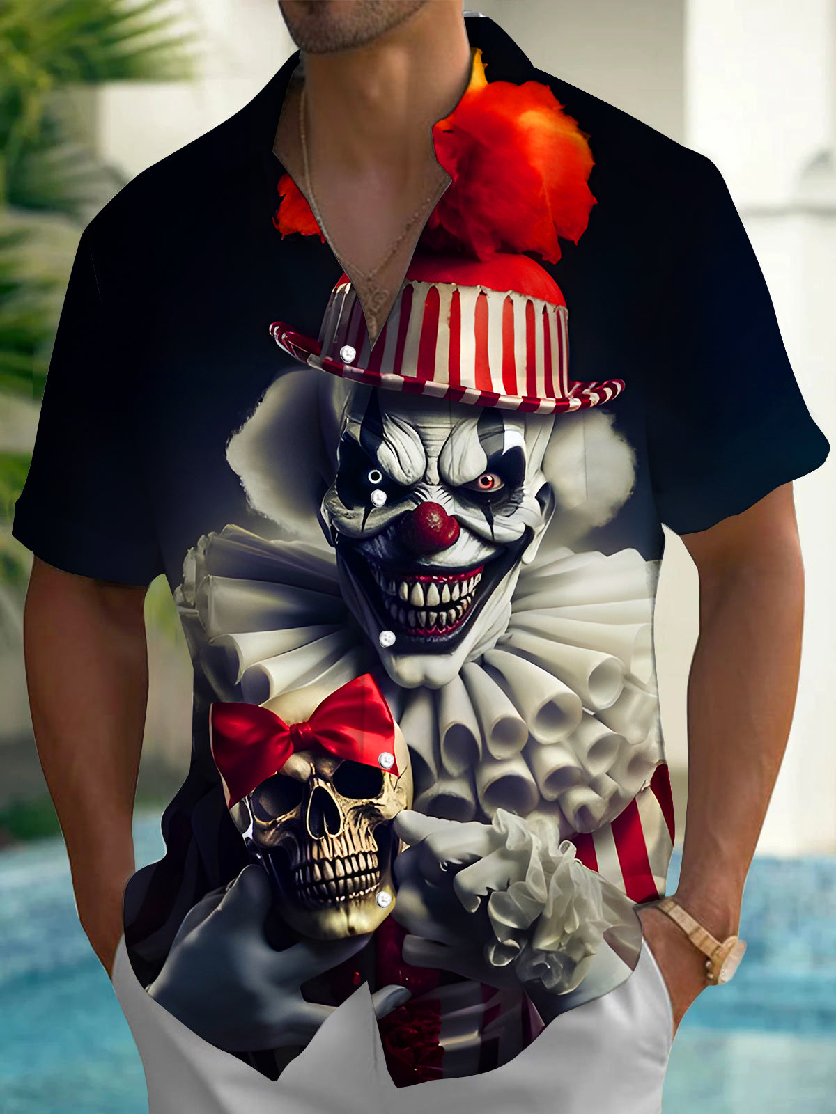 Funny Joker Skull Men's Pocket Short Sleeve Shirts