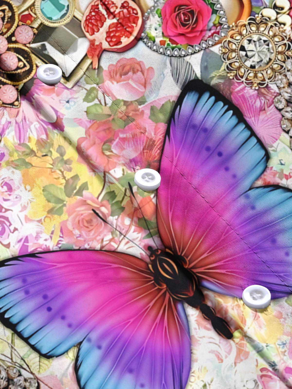 Butterfly Print Men's Pocket Long Sleeve Shirts